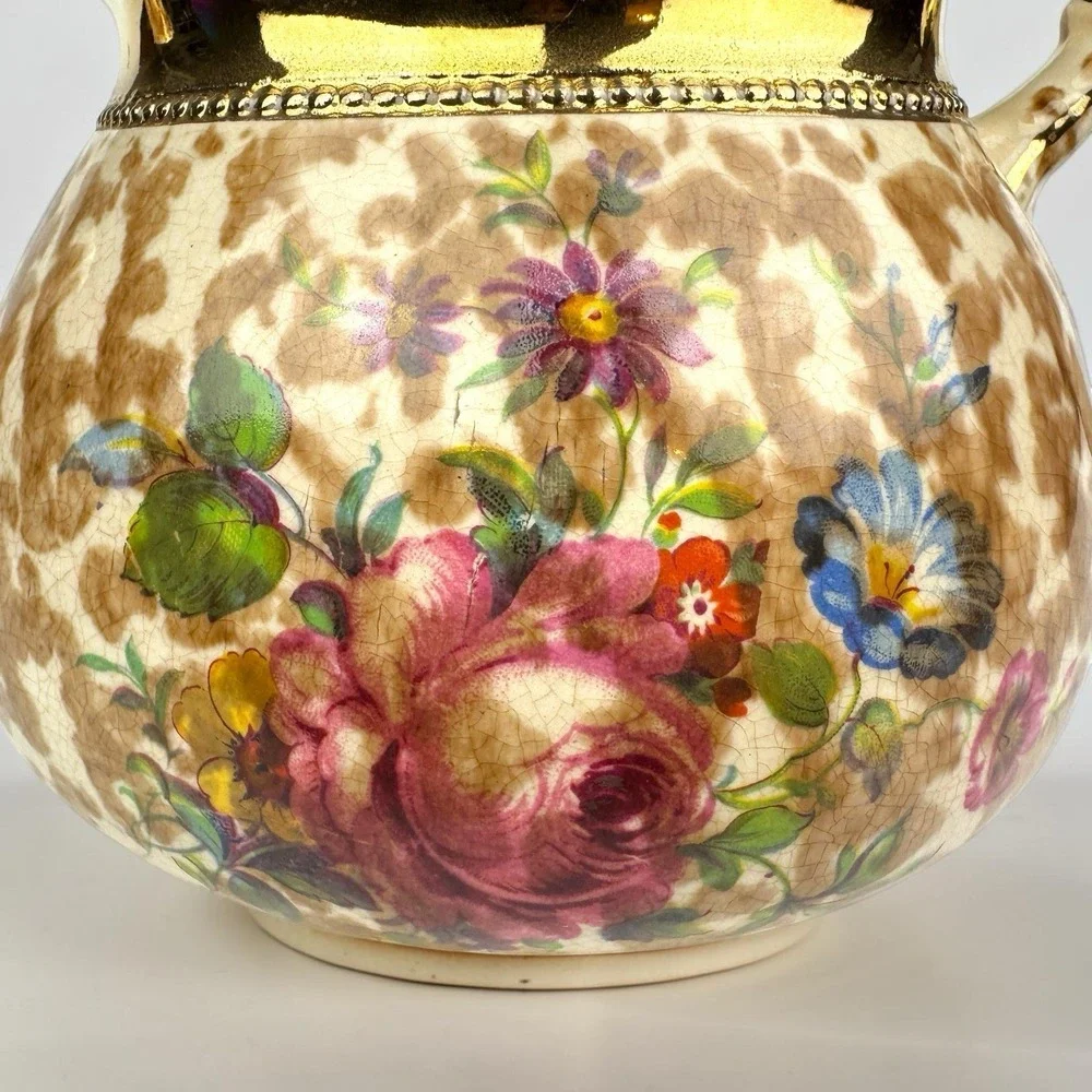 Arthur Wood Staffordshire England Teapot 3726 Gilt Gold Brown Sponge‎ Floral